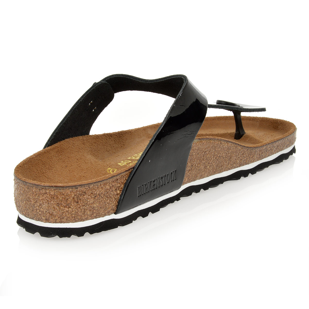 patent black flip flops